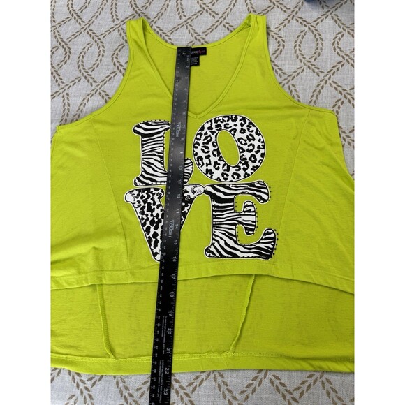 2000s Y2K Self Esteem Neon Green Animal Print Tank Top Medium high Low Top - Picture 9 of 9